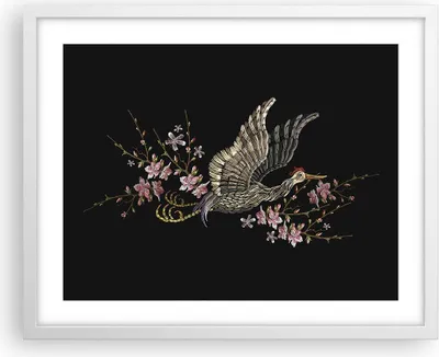 Produktbild von Gerahmtes Poster - Weißer Rahmen - Asiatisch Vogel Blumen - 50x40 cm - Wand Bild - Wanddeko - Wandbilder - Kunstposter - Wandposter - Bilderrahmen - Bilder - Kunstdruck - P2WAA50x40-4614