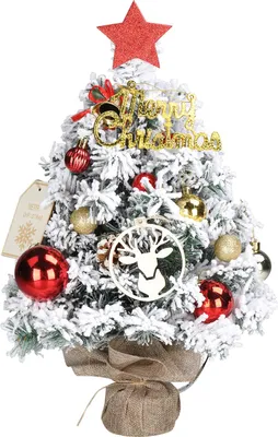 Produktbild von 16 Zoll Schnee Beflockter Künstlicher Mini-Weihnachtsbaum, Kleiner Tisch-Weihnachtsbaum mit Ornamenten und 30 Warmen Lichtern, Batteriebetrieben