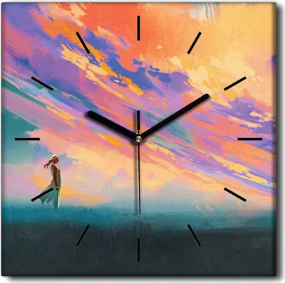 Produktbild von Coloray Uhr auf Leinwand 30x30 cm Wand Uhr Dekoration Wohnzimmer Segeltuch schwarze Hände -Menschen Himmel Wolken