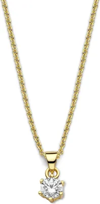 Produktbild von New Bling 9NB-0594 Silberne Halskette mit Anhänger - Damen - Zirkonia - Rund - 5 mm - Ankerglied - 40 + 5 cm - Goldfarbe