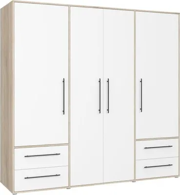 Image de Armoire - Chene Sonoma / Blanc mat - 4 portes battantes - L205,9 x P58,8 x H200 - MOKKARIS