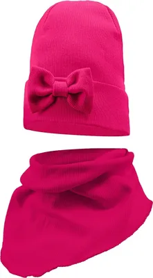 Produktbild von Mädchen Kinder Beanie Mütze Schlauchschal Set Frühling Herbst Übergang Beanie 54-56 Amaranth