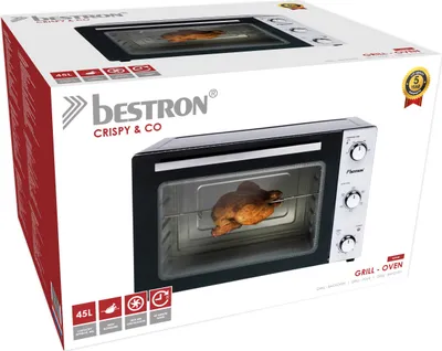 Produktbild von Bestron 2-in-1 Mini-Backofen mit Drehspieß, 45 Liter, 1800 W, Edelstahl, Schwarz