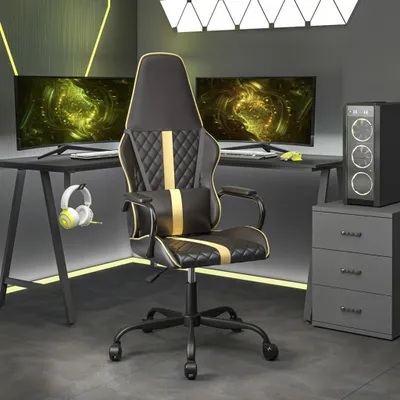 Produktbild von Möbel Gaming-Stuhl Schwarz und Golden Kunstleder DE4173