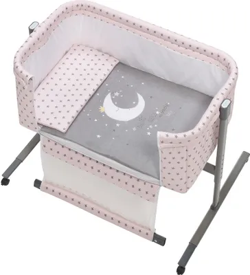 Produktbild von Interbaby - Co-sleeping wiege Aluminium Near - 55X90X85 mit Bekleidung und Bettwäsche - Mod. Luna Universo - Rosa