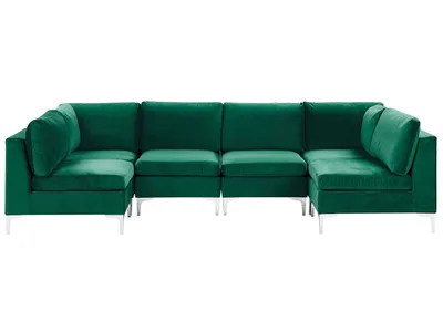 Produktbild von BELIANI Modulares Sofa U-Form Grün Polsterbezug aus Samtstoff Metallbeine Wohnzimmer Salon Wohnlandschaft