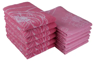 Produktbild von DoubleDry 12er Set Geschirrtücher und Küchtentücher Set - 100% Baumwolle - 6x 50x70cm und 6x 50x50cm - Blume, Rosa