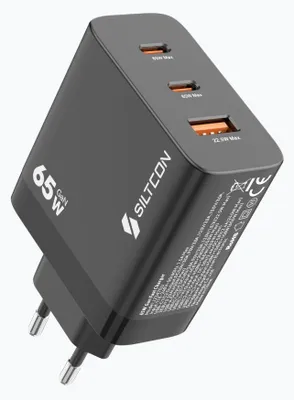 Productafbeelding van Siltcon® 65W Snellader USB-C - USB C Adapter - Snellader Iphone Geschikt - Snellader Samsung Geschikt - Oplader USB-C - 2x USB-C PD 65W - 1x USB-A PD 22.5W - GaN Technologie - Universeel o.a. Telefoons, Laptops - Extra Compact