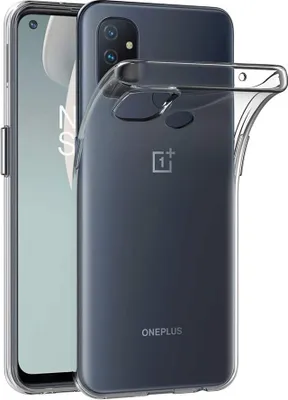 A clear phone case is shown on a OnePlus Nord N100 phone.