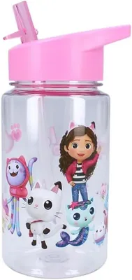 Produktbild von Kindertrinkflasche mit Strohhalm, 450 ml, transparente Kunststoffflasche, für Kleinkinder