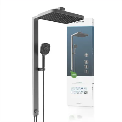 A shower set and its packaging are displayed against a white background.