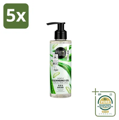 Imagen del producto de 5 unidades de Gel limpiador facial de Organic Shop, con aguacate y aloe vera, 200 ml cada uno. Paquete ahorro