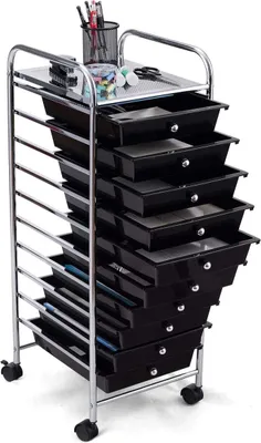 Produktbild von Rollwagen Schublade, Rollschrank Rollcontainer mit Schublade 10 Faechern, Haushaltswagen auf Roll, Badtrolley, Farbewahl, Metall, PP (Schwarz)