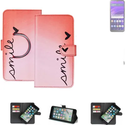 Produktbild von K-S-Trade Schutzhülle Handyhülle kompatibel mit BLU View Speed 5G Hülle cover bookstyle Etui ''smile'' rot Standfunktion Kameraschutz (1Stk)
