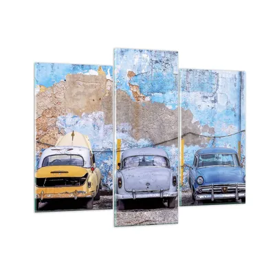 Produktbild von Bilder auf glas - 3 Teile - Havanna Oldtimer Autos - 130x100cm - Glasbilder - Wandbilder - Bilder - zum Aufhängen bereit - Wanddekoration aus Glas - Glas Bilder - Wandbild auf Glas - GCB130x100-4376