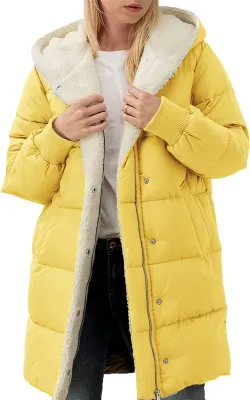 Obrázek produktu pro ASKSA Dámský zimní kabát Dlouhá teplá péřová bunda Zimní bunda Casual Fleece Jacket Outdoor Casual Hooded Coat (Yellow,2XL)