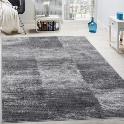 Produktbild von Designer Teppich Modern Wohnzimmer Teppiche Kurzflor Karo Meliert Grau Schwarz Grösse 60x100 cm