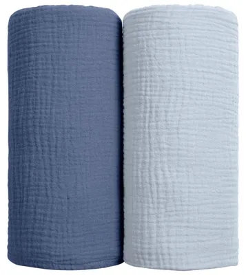 Productafbeelding van lulumoon Babywikkeldoek van mousseline – Ademende babydeken – Marineblauw, afmetingen 40" x 40"