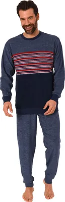 Produktbild von Edler Herren Frottee Pyjama, Schlafanzug mit Bündchen und Rundhals - 291 101 13 004 ; blau , 54