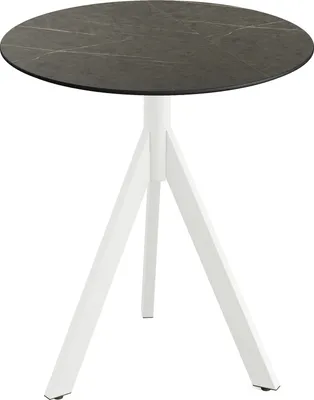 Produktbild von Infinity Tripod Terrassentisch Weiß frame + Midnight Marble HPL Ø70 cm