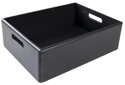 Produktbild von Schwarze Holzkiste, Obstkiste, Korb | 40 x 30 x 13 cm (+/- 1 cm) | mit Griffen | ohne Deckel | Holzkiste, Osterkiste | Für Dokumente und Wertsachen