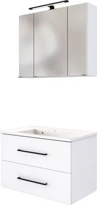 Produktbild von Waschplatz Set inkl. LED Spiegelschrank und Waschbecken MANLY-03 weiß B/H/T: 80/200/47 cm