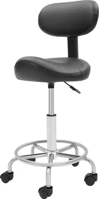 Image de Tabouret de travail professionnel - Tabouret à roulettes - Assise ergonomique avec dossier - Rotation à 360° - Réglage de la hauteur de 45 à 59 cm avec inclinaison - Capacité de charge jusqu'à 150 kg - Noir