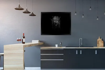 Produktbild von MuchoWow® MuchoWow® Gerahmtes Poster Leopard - Schwarz - Weiß 80x60 cm - Poster mit zchwarzem Bilderrahmen - Schwarzem - Mit Gestell
