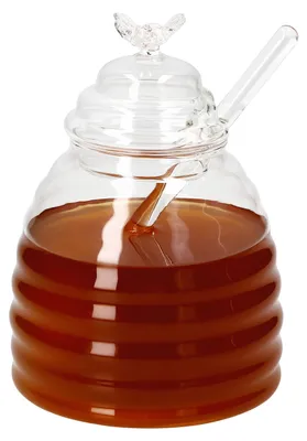 Produktbild von 3tlg Set Honig 400ml Bienchen-Deckel Honiglöffel Glasbehälter Rührstab Aufbewahrung Geschenkidee