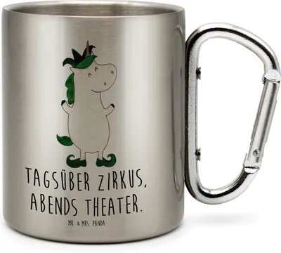 Produktbild von Mr. & Mrs. Panda Teetasse Einhorn Joker - Transparent - Geschenk, Hofnarr, Metallbecher, Unicorn, Mittelalter, Isolierbecher, Thermobecher Edelstahl, Edelstahlbecher