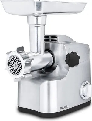 Image de H.Koenig WMG800 - Hachoir électrique professionnel jusqu'à 2 kg / min, disque de coupe en acier inoxydable, 3 tailles de grille hachée, 2 vitesses 1800 W, viande et saucisses