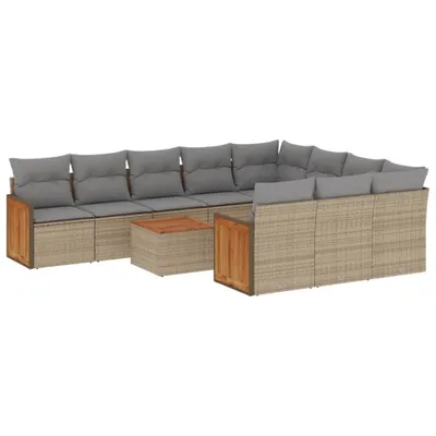 Produktbild von vidaXL 11-tlg. Garten-Sofagarnitur mit Kissen Beige Poly Rattan