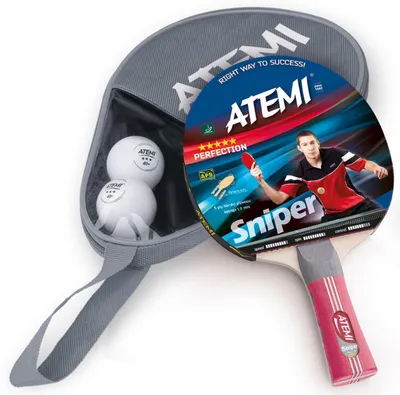 Produktbild von Atemi Tischtennis-Set Sniper 1 Schläger mit 2x 3-Sterne Bällen rot