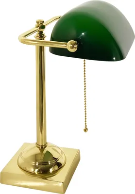 Produktbild von Bankerlampe Messing massiv Glas 34 cm hoch in poliert Grün E27 Jugendstil Tischlampe