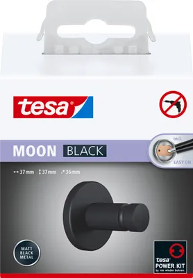 Produktbild von tesa Handtuchhaken selbstklebend & ohne Bohren schwarz matt - MOON BLACK Serie