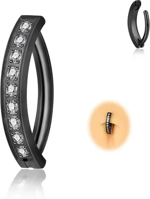 Image de Piercing pour nombril, en titane noir, de 10 mm ou 12 mm, avec zirconium cubique, de diamètre 14G, adapté pour être porté sur la peau