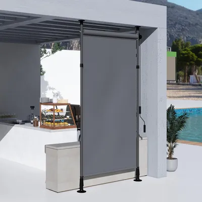 Produktbild von Klemmmarkise ohne Bohren, freistehende Balkonmarkise, Aluminium, Dunkelgrau | 150 cm breit | 220–310 cm höhenverstellbar | UV30+
