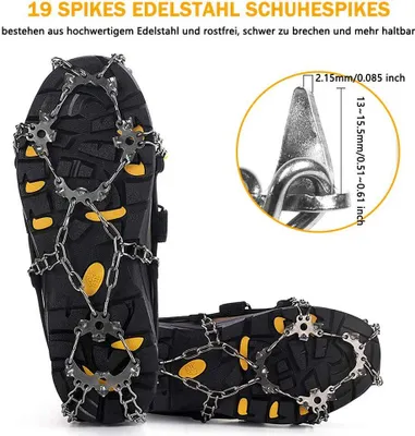 Produktbild von Schuhspikes mit 19 Edelstahlzähnen, rutschfeste Schneekettenspikes für Winterspaziergänge, Wandern, Bergsteigen