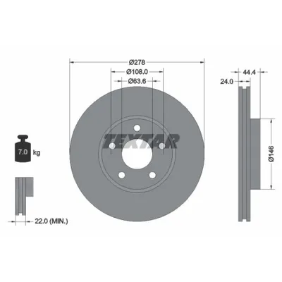 Obrázok produktu pre 2 brzdové kotúče Textar 278 mm vpredu pre Ford Tourneo Transit