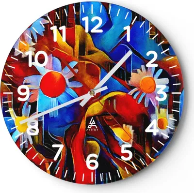 Produktbild von Wanduhr - Rund - Glasuhr - Blume Abstraktion - 40x40cm - Schleichendes Uhrwerk - Lautlos - zum Aufhängen bereit - Dekoration Modern - Wanddekoration aus Glas - C4AR40x40-3466