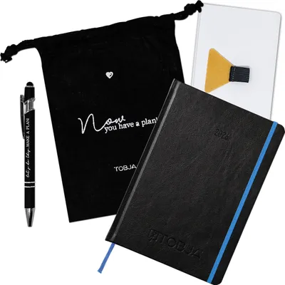Produktbild von Buchkalender 2026 A5 1 Woche 2 Seiten Set - Terminplaner, Froschtasche, Pen-Loop, Touchscreen Kugelschreiber, Stoffbeutel - Perfekt organisiert