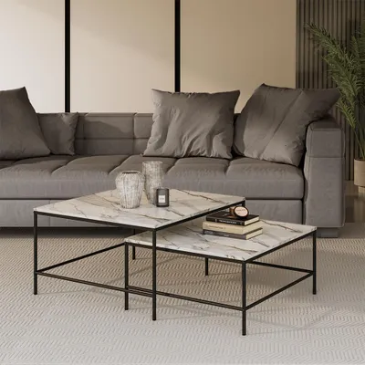 Obrázok produktu pre Súprava konferenčného stolíka Vicco Ramio Biela/čierna 80 x 80 cm 2 časti, Model 56192