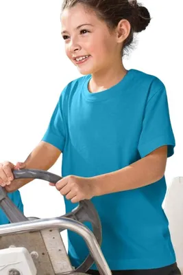 Zdjęcie produktu dla T-shirt dziecięcy na lato, 100% bawełna, bez nadruku, jednolity kolor, 145 g/m2, kolor turkus, rozmiar 146 cm / 10 lat