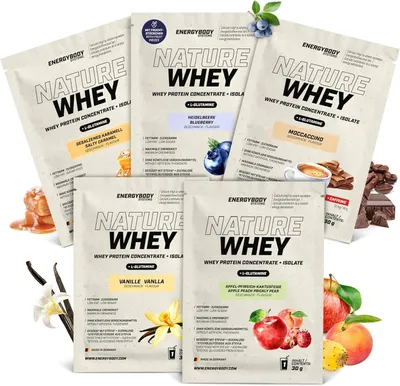 Produktbild von Energybody Nature Whey Probierpaket 1, Whey Protein Pulver, Proteinpulver, 5 x 30 g
