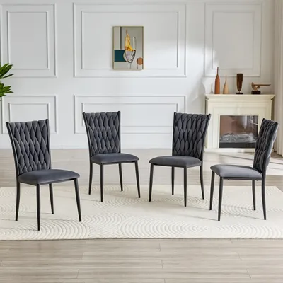 Produktbild von Eleganter dunkelgrauer Samt‑Esszimmerstuhl, gestepptes Hochlehnen‑Design mit stabilen Metallbeinen, bequemer gepolsterter Sitz für Küche und Esszimmer DARK GREY