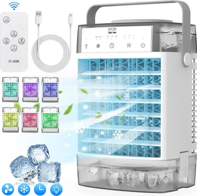 Obrázek produktu pro Klimatizace Mobile 4 v 1 Mobilní klimatizace 1600ml nádrž na vodu Chladič vzduchu s vodním chlazením USB odpařovací chladič s dálkovým ovládáním 7 barev světla