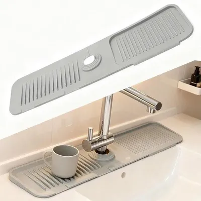Produktbild von Silikonische Wasserhahnmatte für Küchen- und Badezimmertassen, Wasserhahnschutz, grau, 60x14cm