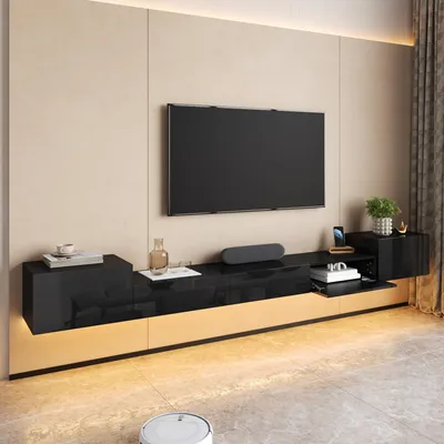 Produktbild von STILVORA TV Lowboard mit Hochglanz-Türen, TV Schrank mit App-steuerbarer LED-Beleuchtung, Wandhängendes TV-Board mit geschlossenem Stauraum