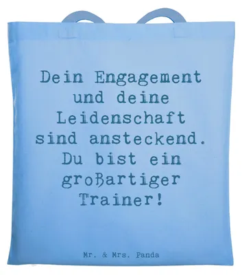 Produktbild von Mr. & Mrs. Panda Einkaufstasche Spruch Großartiger Trainer - Sky Blue - Geschenk, Motivation, motivieren, Herzlichkeit, Danke sagen, Tasche, Aufmerksamkeit, handgefertigt