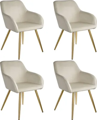Image de Chaise MARILYN Effet velours style scandinave - crème/or, Lot de 4